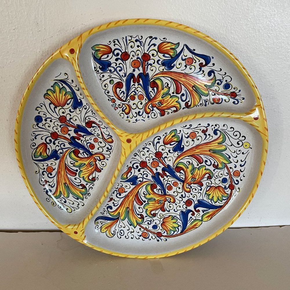 Meridiana 3 Part Relish serving Tray by Ceramiche 11" Diameter Plate